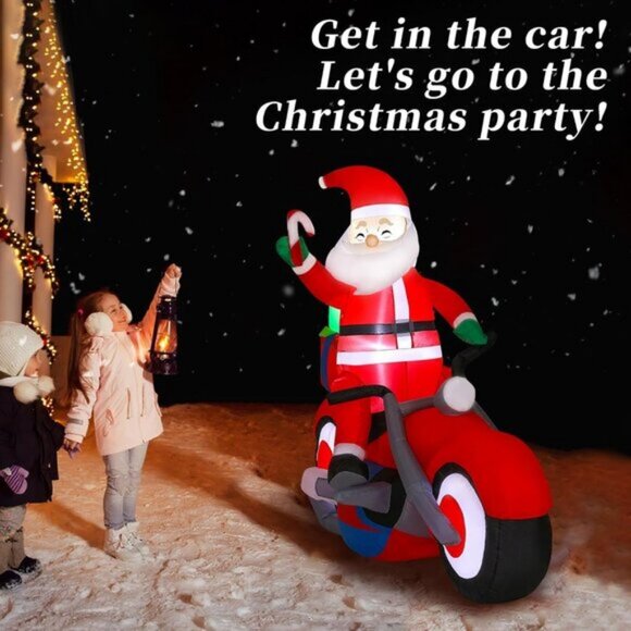 ⚡5.91FT Christmas Inflatable Santa with Motorcycle LED Light Outdoor Decoration - Picture 4 of 9